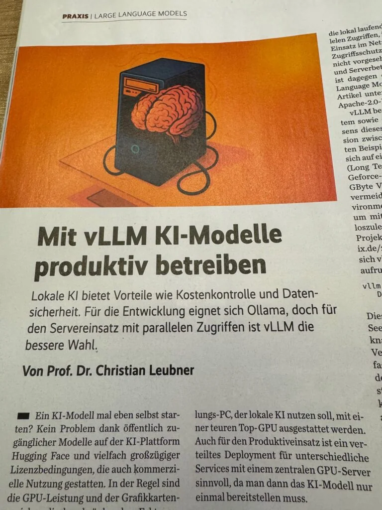 Artikel „Mit vLLM KI-Modelle produktiv betreiben“ in der iX 8/2025
